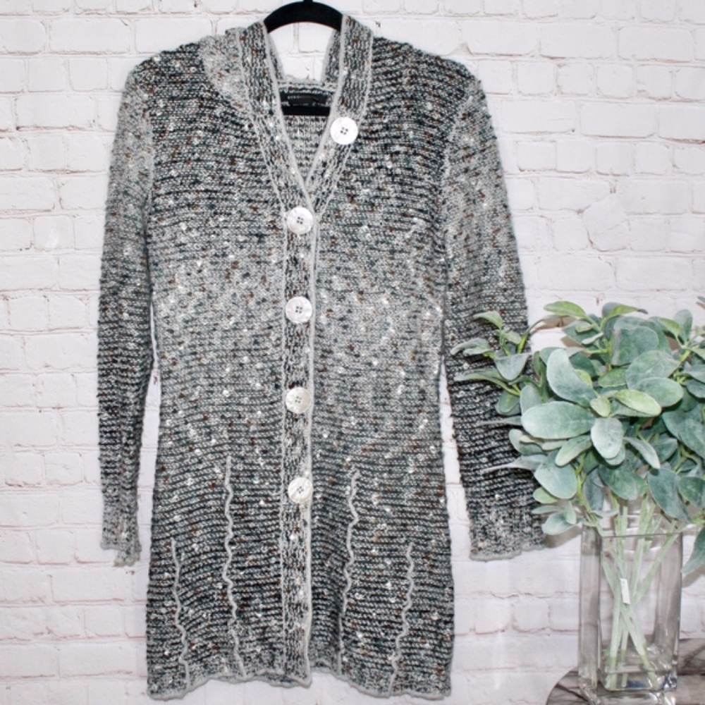 BCBG Max Azria Gray Knit Hooded Cardigan